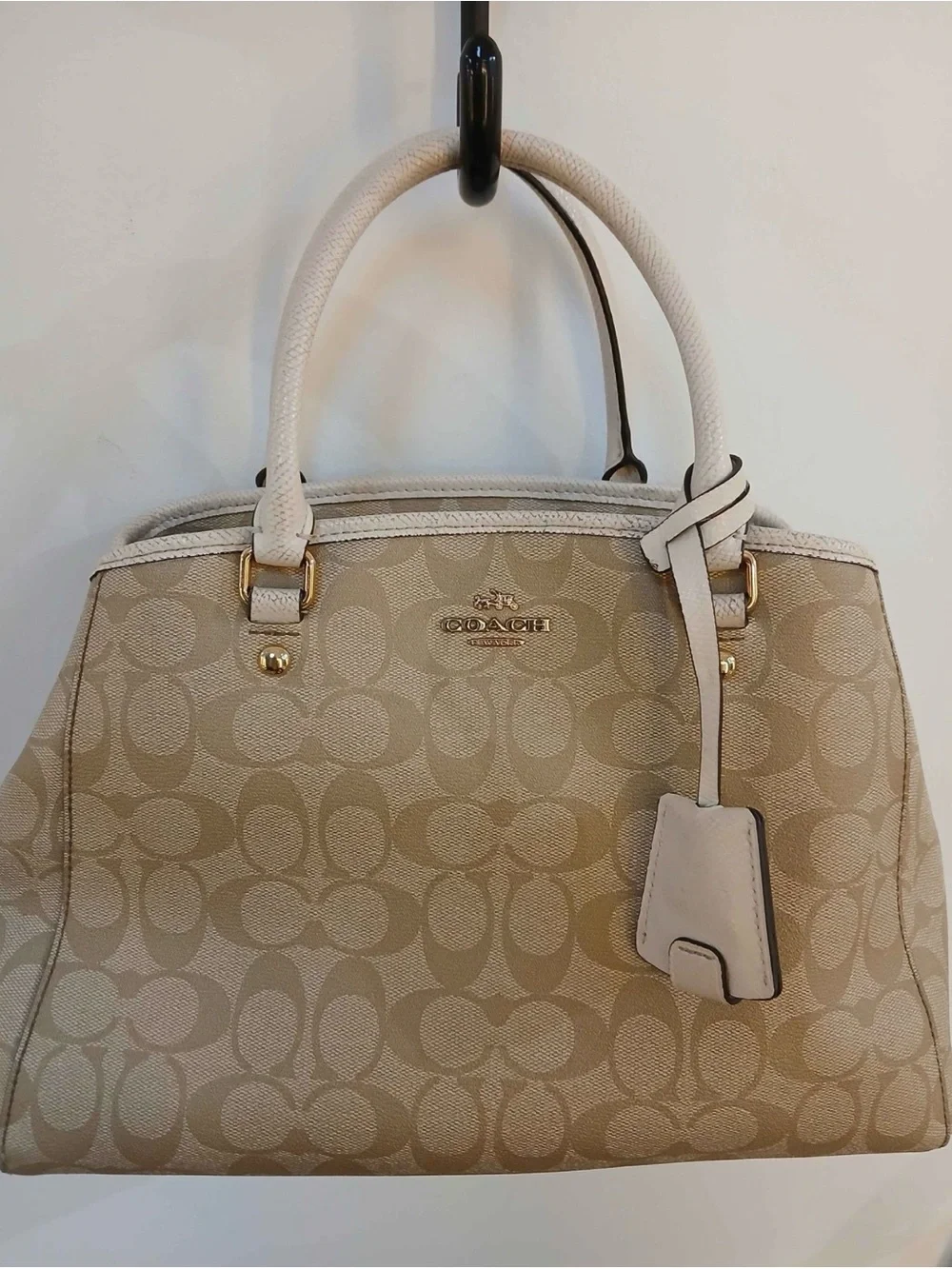 Coach Tan Signature Satchel with Cream Trim